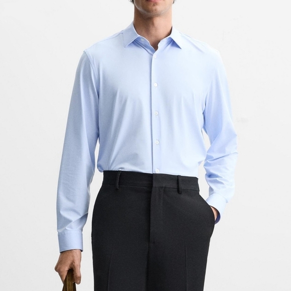 Zara Men's 100% Cotton Button Down Dress Shirt, Slim Fit, Sky Blue, XL - Picture 1 of 12